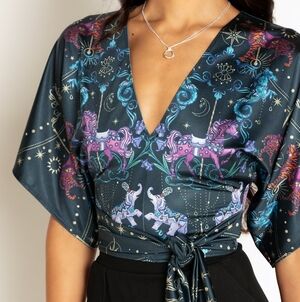 Black Milk Shiny Carousel Kimono Wrap Top BNWOT